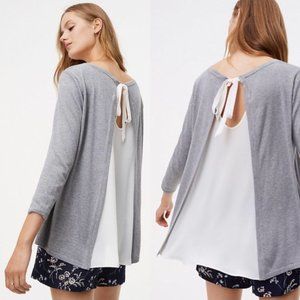 LOFT Grey Tie Back Mixed Media Sweater M